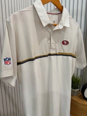 San Francisco 49ers Nike Short-Sleeve Polo with Gold and Gray Stripe